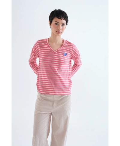 Camiseta 100% algodón con estampados de rayas rosa