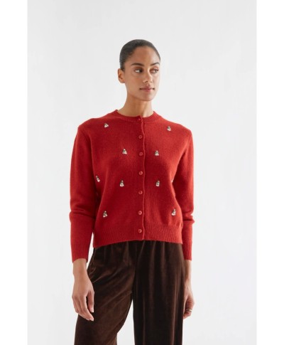 Cárdigan punto rojo con detalles bordados de árbol de navidad